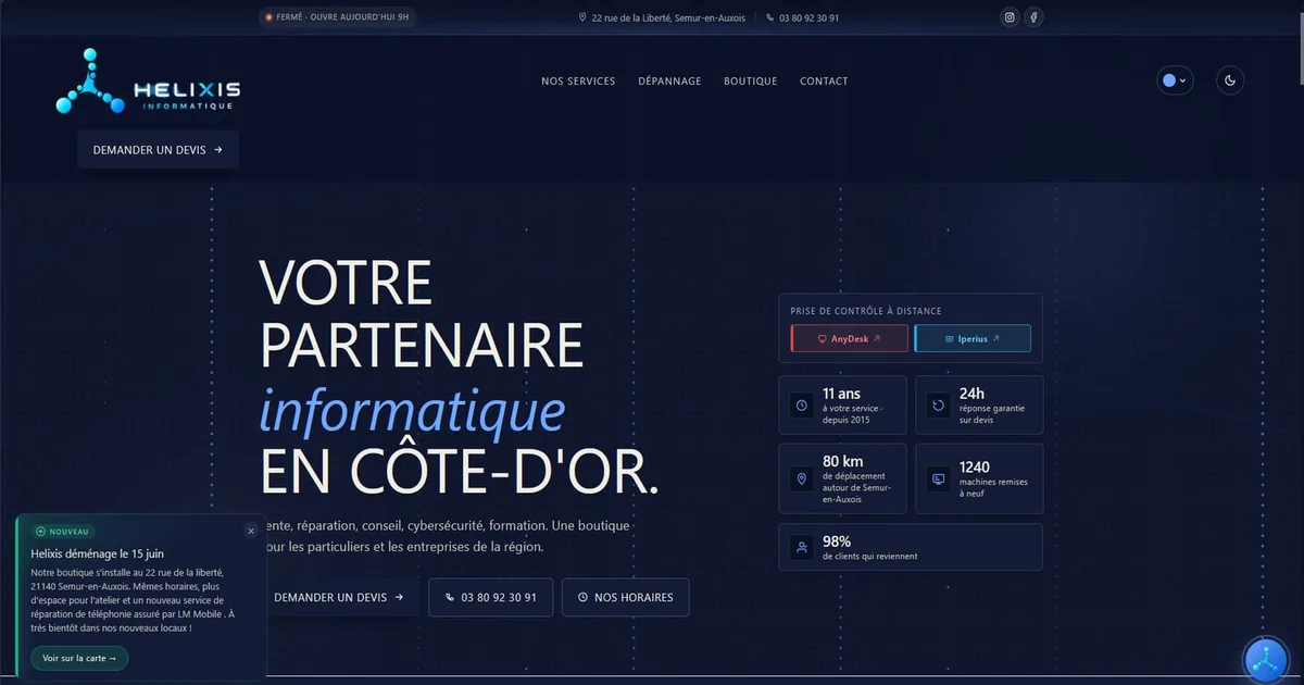 Le site Helixis Informatique après la refonte