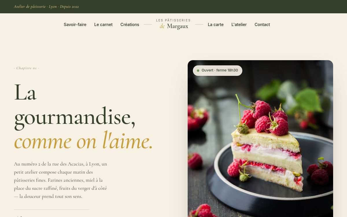 Site de pâtisserie artisanale disponible gratuitement
