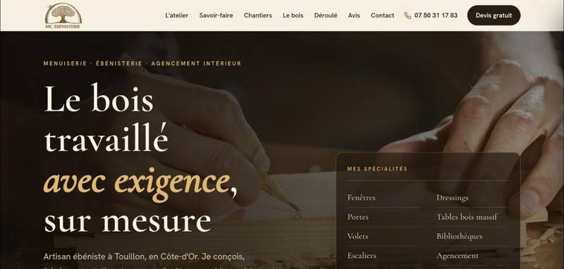 Aperçu du site web de MC Ébénisterie