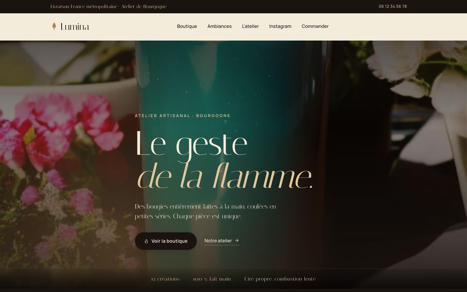 Aperçu du site : boutique de bougies artisanales