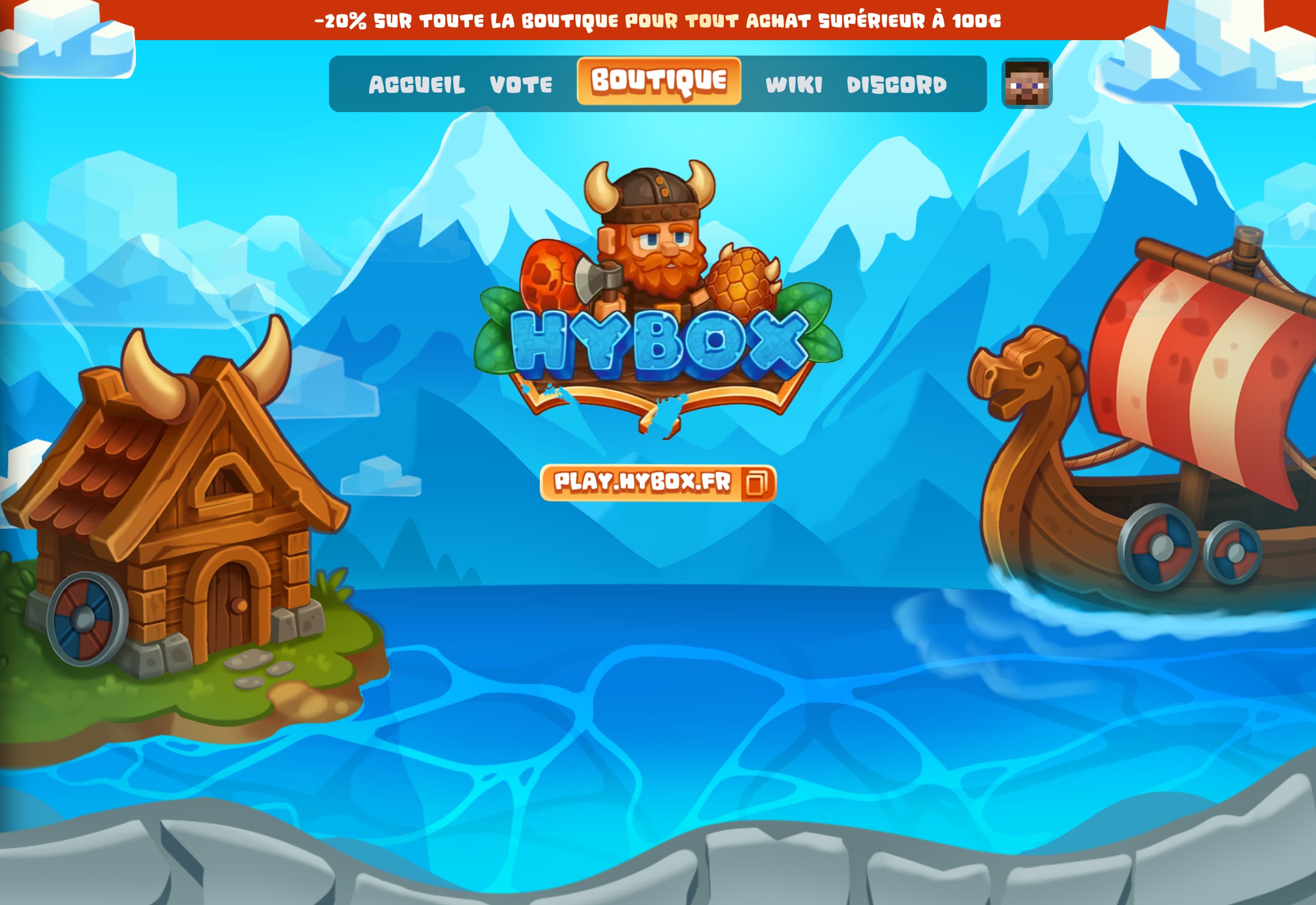 Site web du serveur de jeu Minecraft Hybox